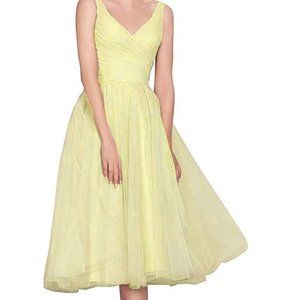 Vintage Tea Length Retro Dress Pale Yellow Size 2